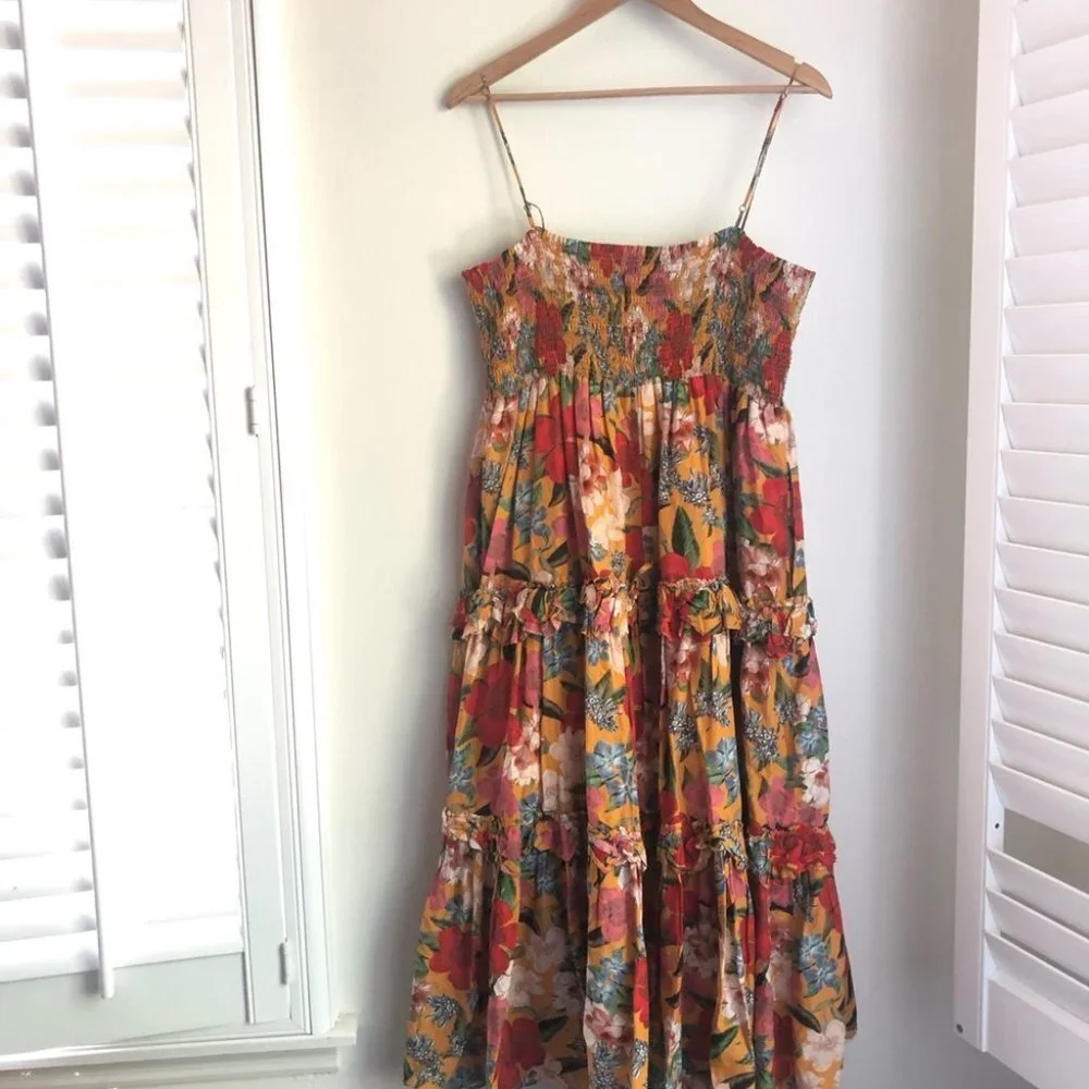Nicholas Size 16 Smocked Floral Tiered Smocked Adjustable Strap Dress - Picture 12 of 12